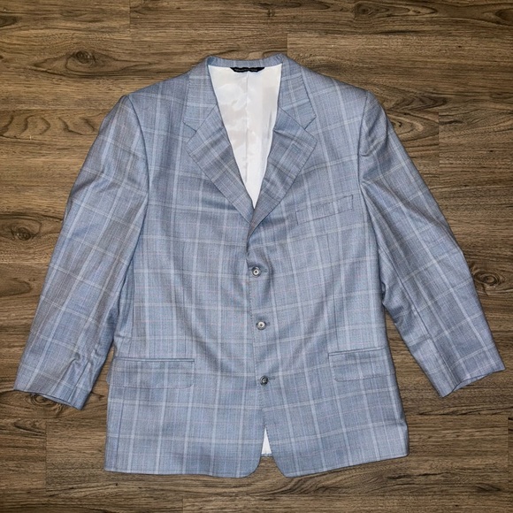 Coppley Ermenegildo Zegna Wool Men’s Light Blue Plaid Single Breasted Blazer 48R - Picture 1 of 9